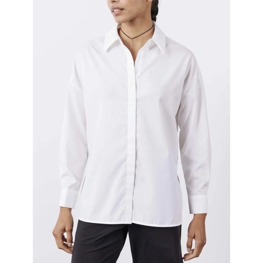 Ruti Refine Oversized Tunic White Cotton Button Down Shirt Womens Size M/L NEW